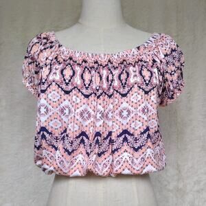 About A Girl Pink & Blue Pattern Top